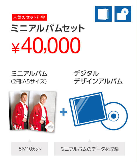 ミニアルバムセット40,000円 ミニアルバム(8P/10カット A5サイズ)2冊+デジタルデザインアルバム(ミニアルバムのデータ収録)